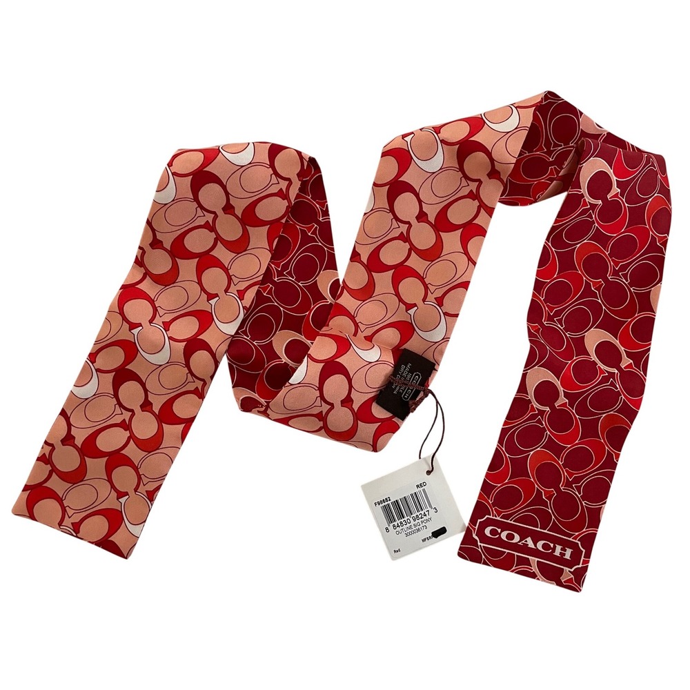 Coach Red Signature C Monogram Silk Skinny Scarf Y2K Bag Accessory Preppy NEW